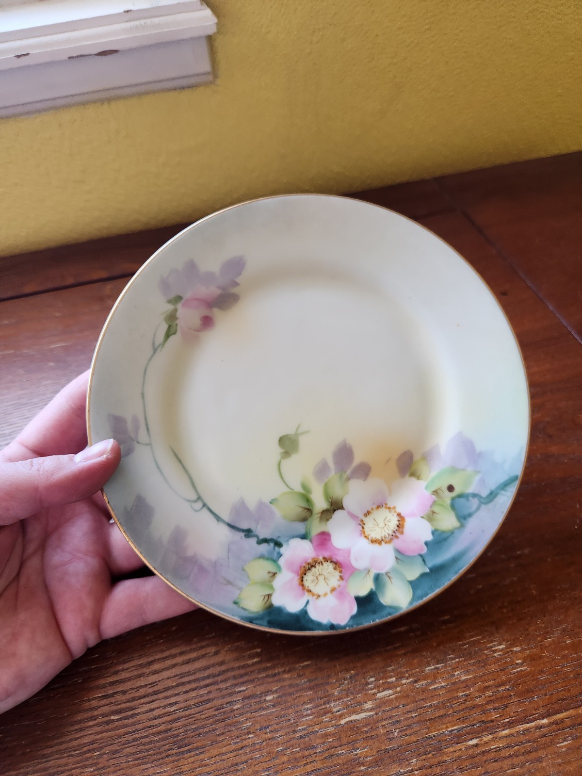 Antique Nippon Porcelain Hand-painted Pink  Blossoms Plate Gold Trim