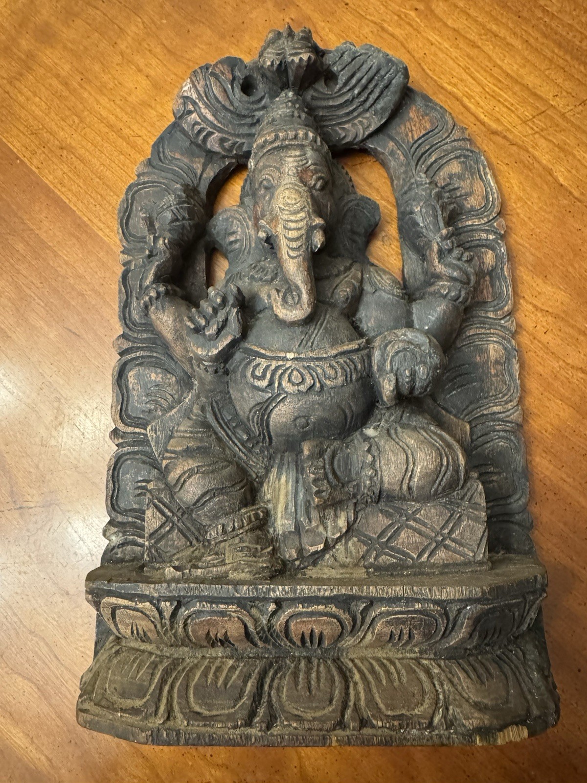 Vintage Seated LORD GANESHA Hand Carved wooden apparently from single block
