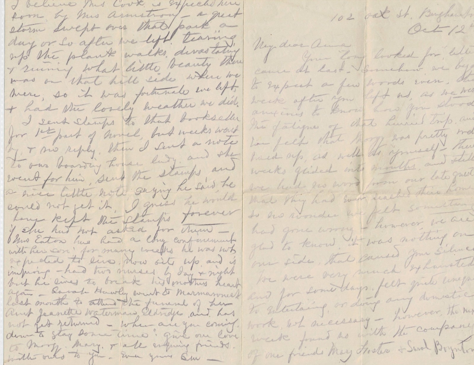 1892 Letter from Binghamto, NY to Bainbridge, NY