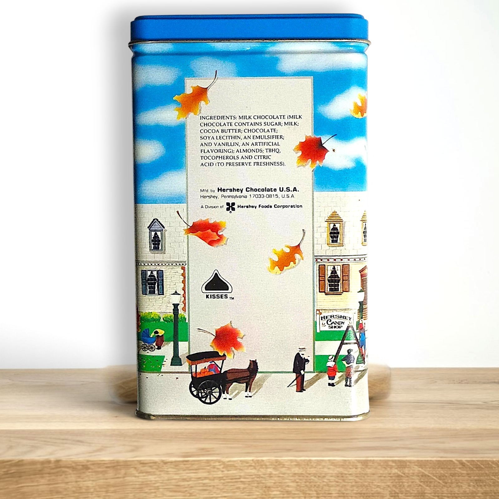 Vintage 1990 Hershey’s Kisses Almonds Hometown Series Tin Canister Vintage 1990 Hershey’s Kisses Almonds Hometown Series Tin Canister