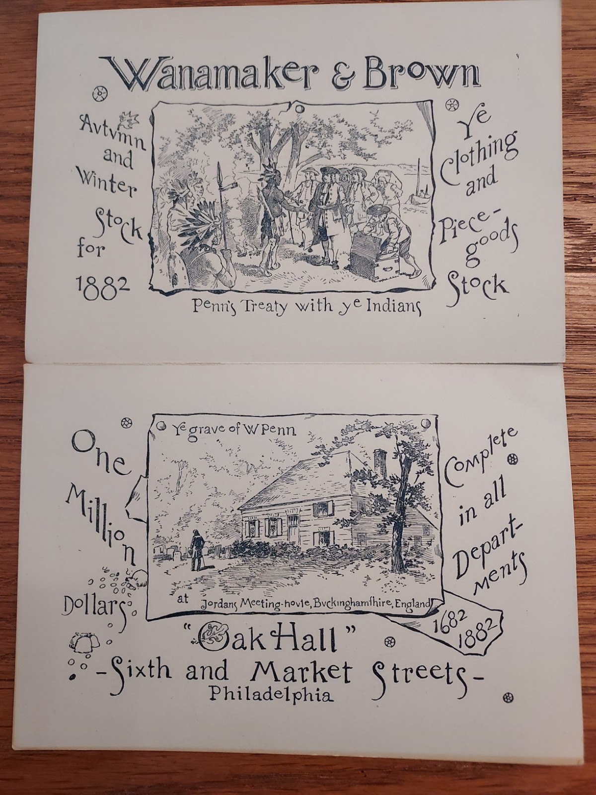 1882 TRADE CARD WANAMAKER & BROWN OAK HALL PHILADELPHIA PA AUTUMN WINTER STOCK