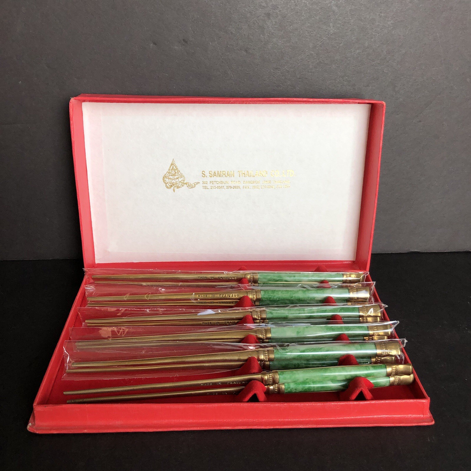 Vintage 6 Pairs Chopsticks Brass 8 inch Made in Thailand NIB