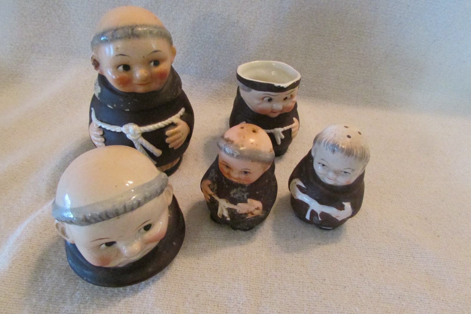 VINTAGE Goebel FRIAR TUCK/MONK- Sugar Bowl. Creamer, salt & pepper VINTAGE Goebel FRIAR TUCK/MONK- Sugar Bowl. Creamer, salt & pepper