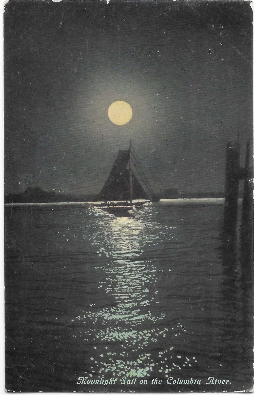 Moonlight Sail Columbia River Novelty Postcard Patton 1912 Portland Ore