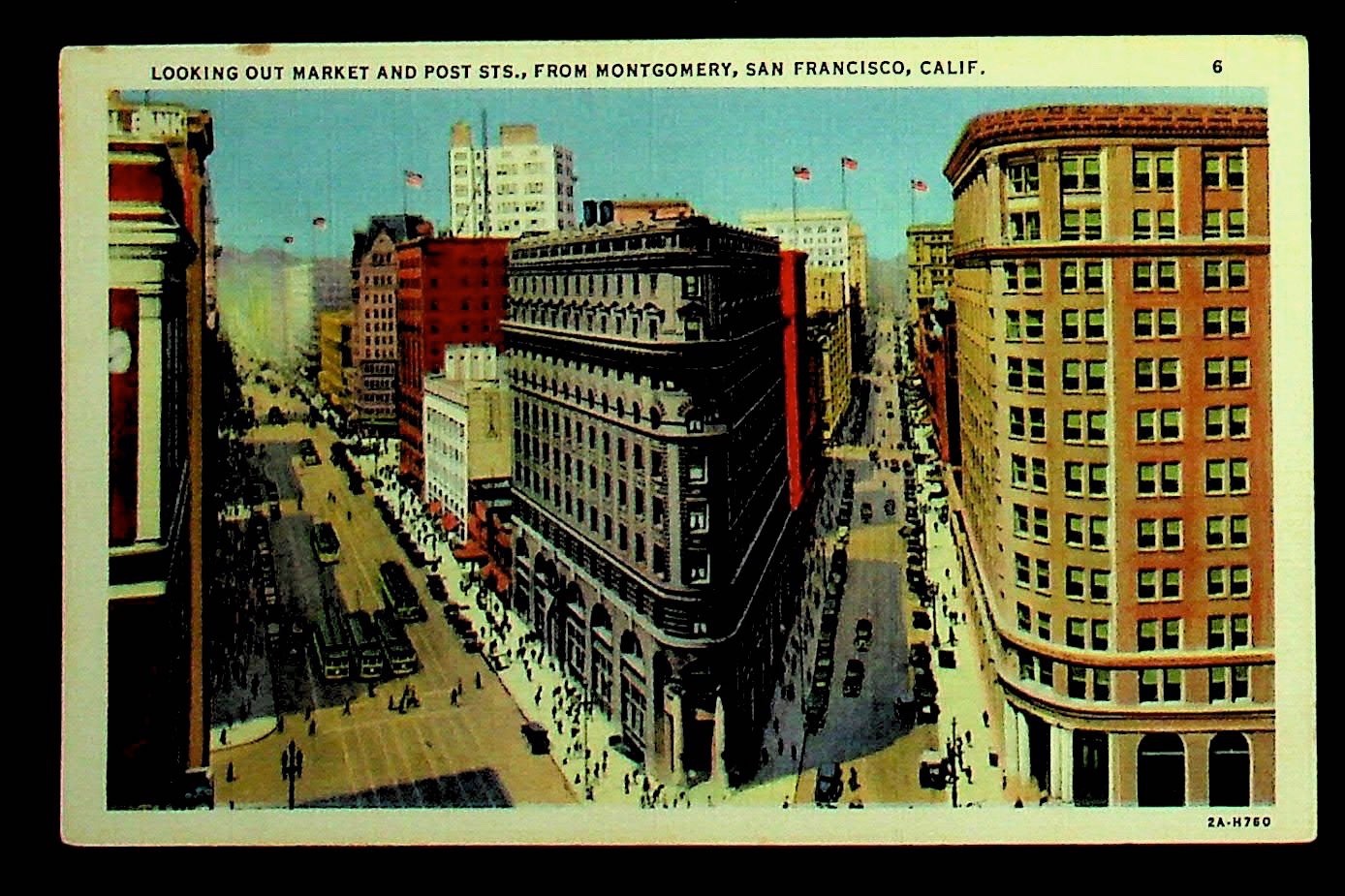 Market & Post Street San Francisco CA Linen Postcard -AA-146