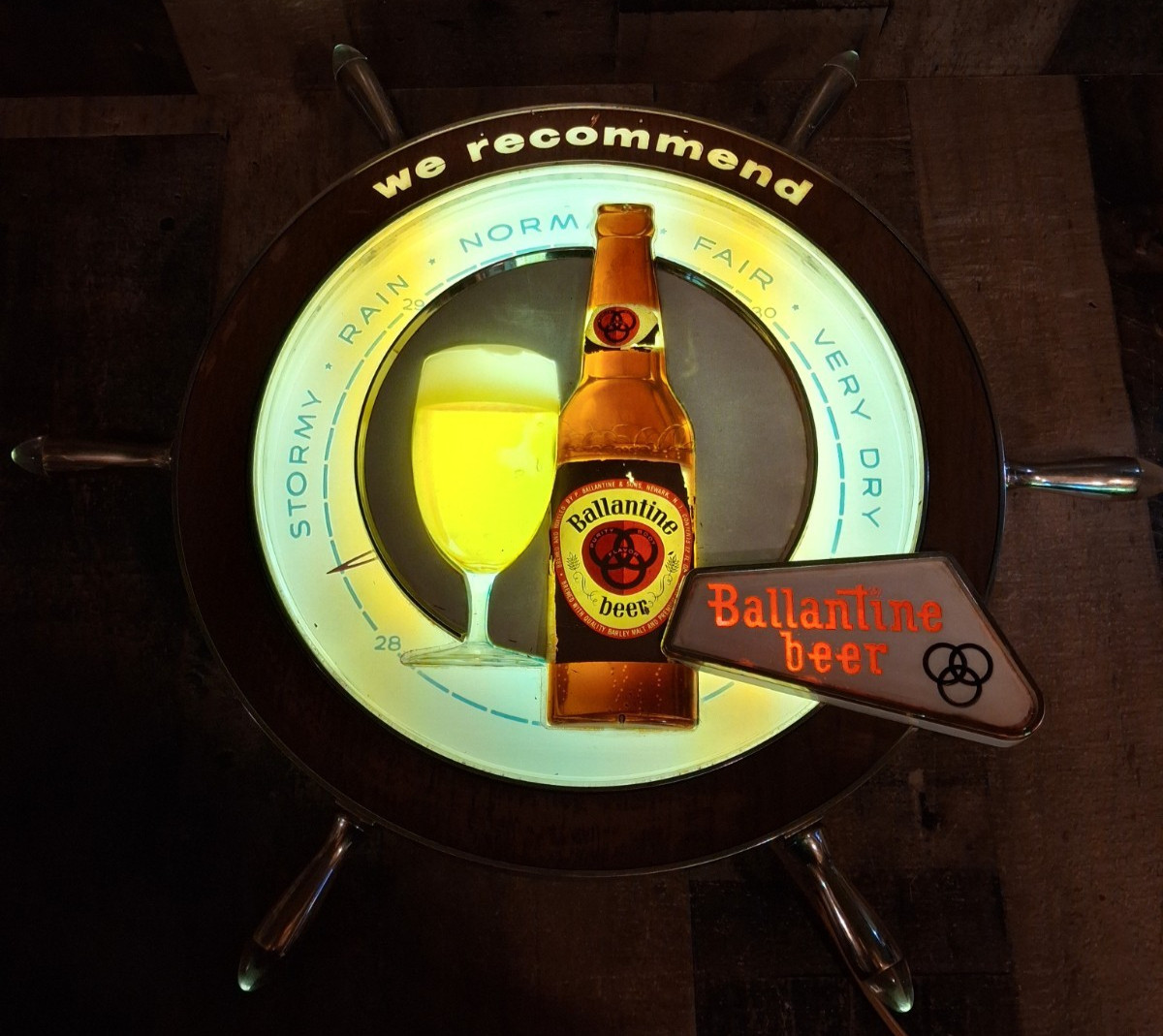 Vintage Ballantine Beer Lighted Ship Wheel Barometer Tested Please Read 20x20x4
