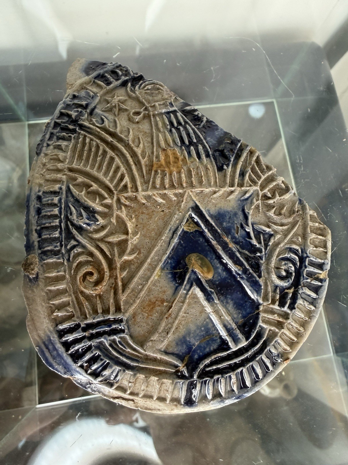 17th Century Cobalt Splashed Bellarmine Medallion Fragment, Dog