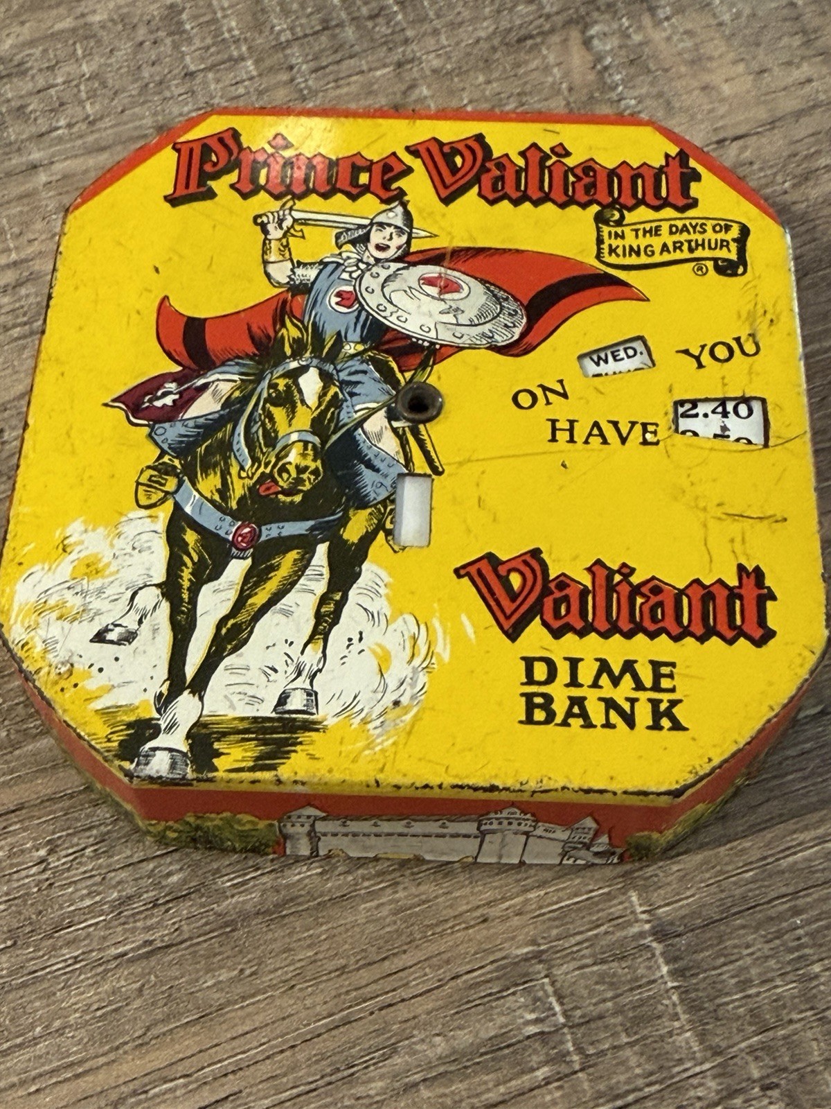 Vintage 1954 Prince Valiant Dime Bank- Tin Litho Still Bank- King Features Synd