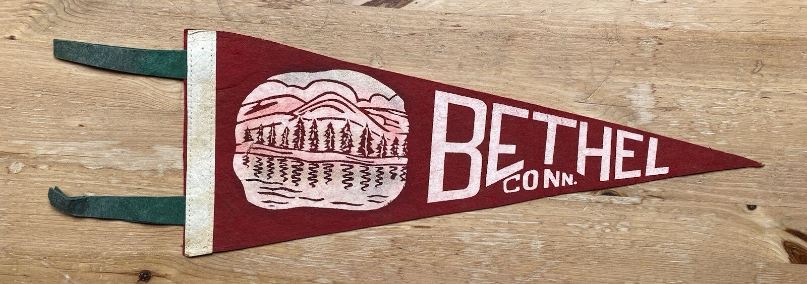 Vintage Bethel Connecticut Souvenir 18 Inch Felt Pennant Early Old Antique