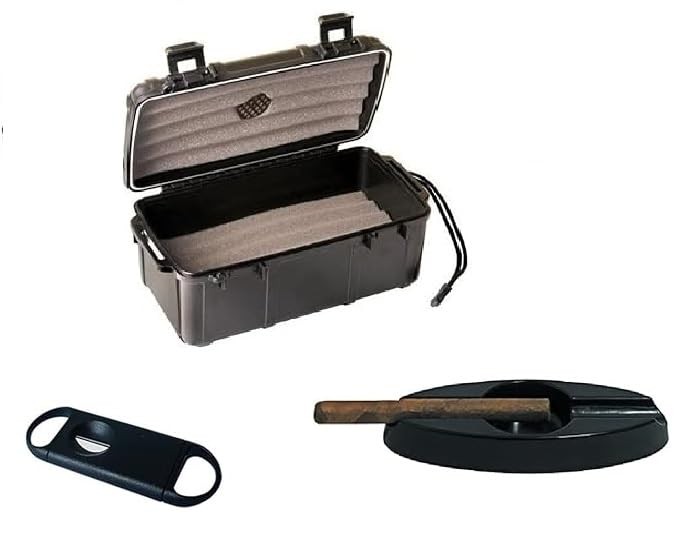 FESS F15 15-Cigar Travel Humidor Gift Set with Melamine Ashtray & V-Cutter