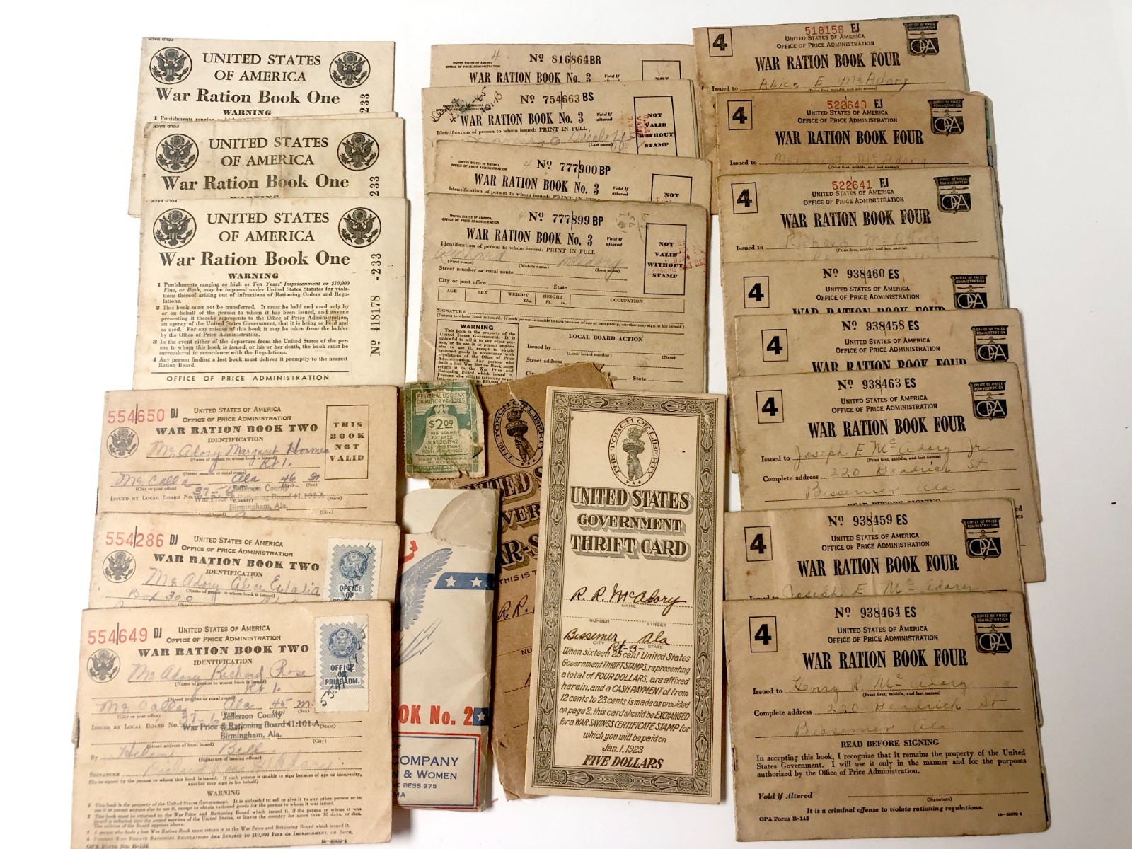 WWII War Ration Books Lot 1-4 Complete Set 1920s WWI Thrift Card Auto Tax Stamp WWII War Ration Books Lot 1-4 Complete Set 1920s WWI Thrift Card Auto Tax Stamp