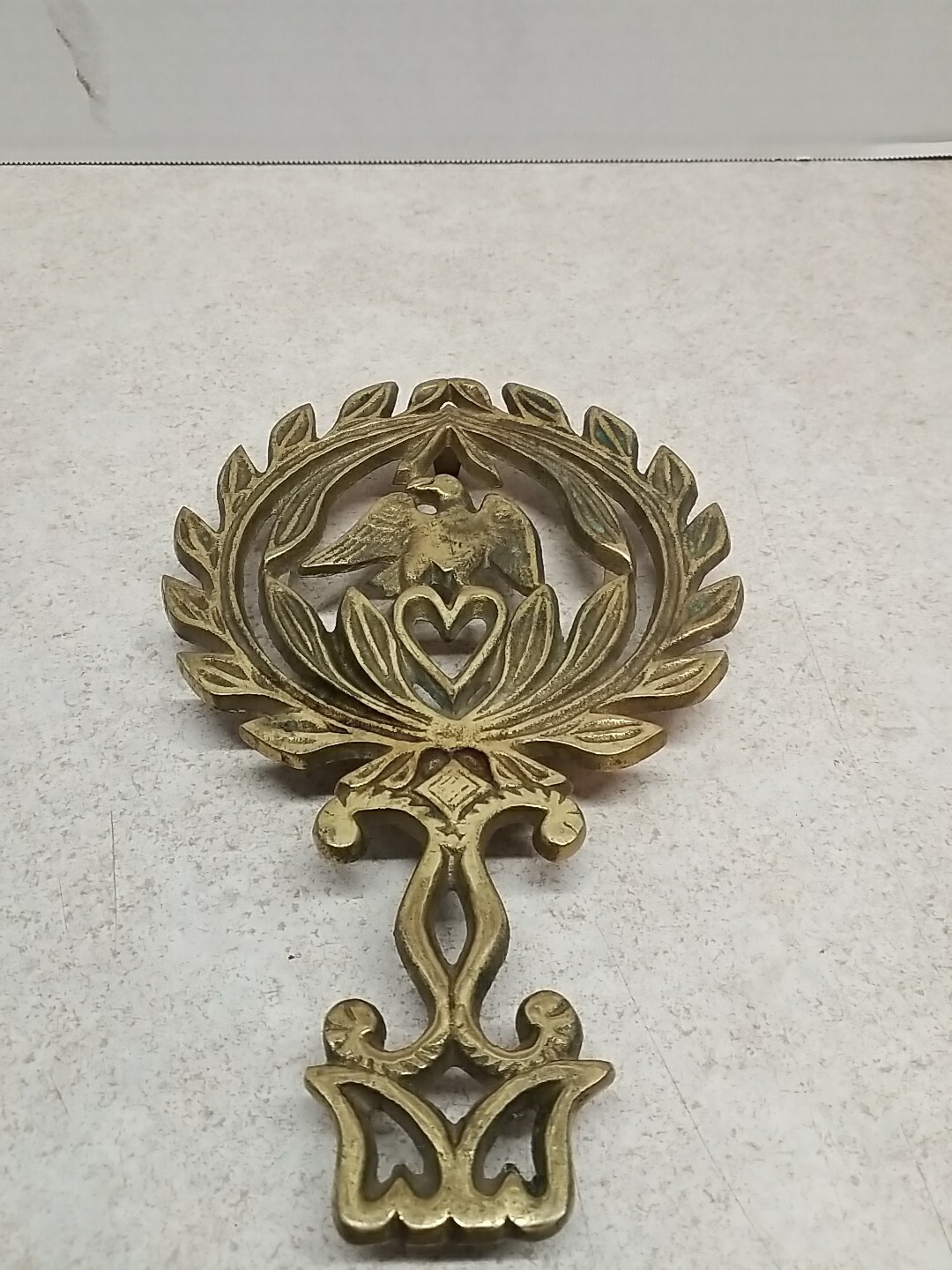 Vintage Brass Trivet Ornate Eagle Leaves Heart