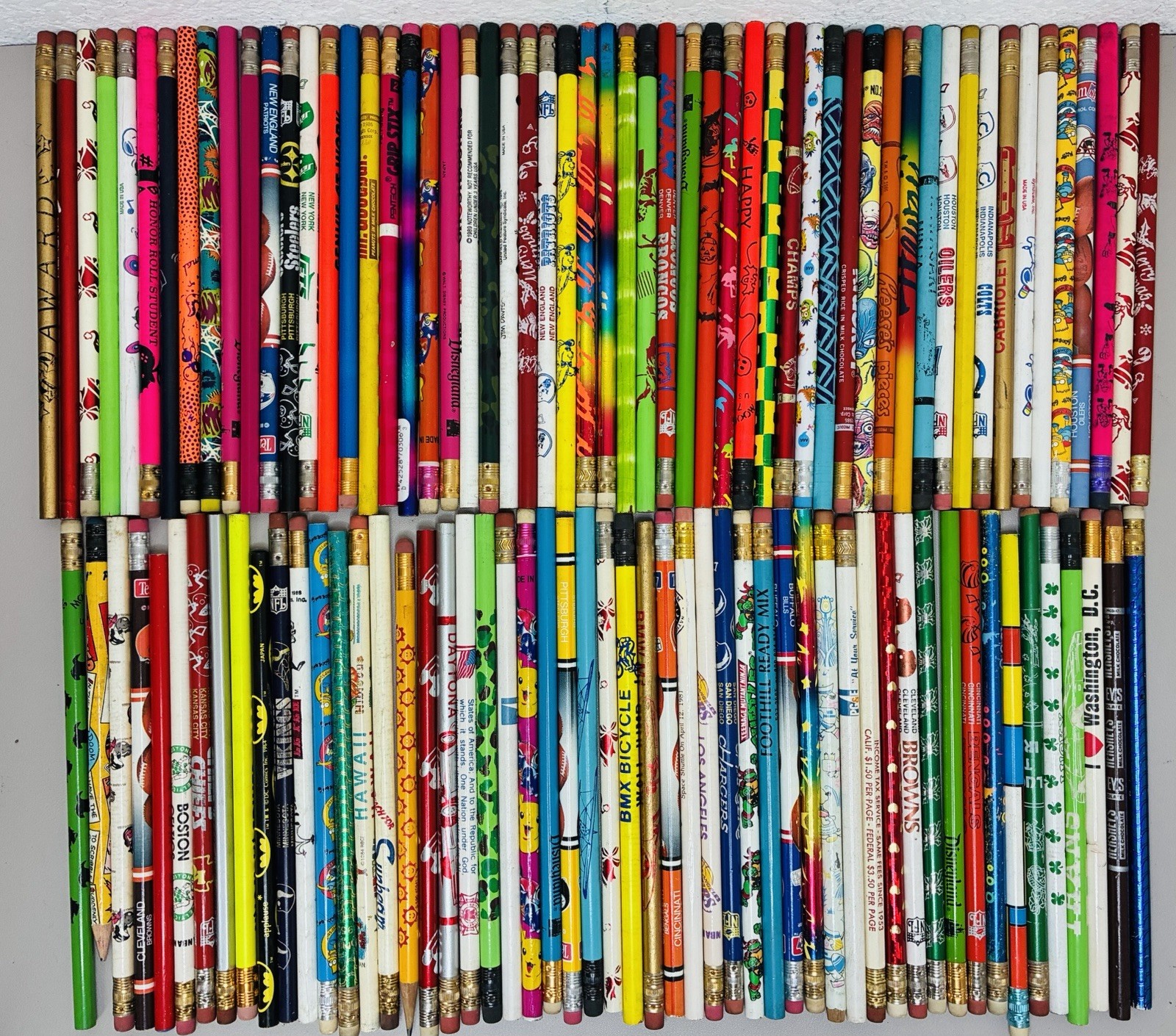 Over 100 Novelty, Sports, 80s, 90s Used Unused Pencil Lot
