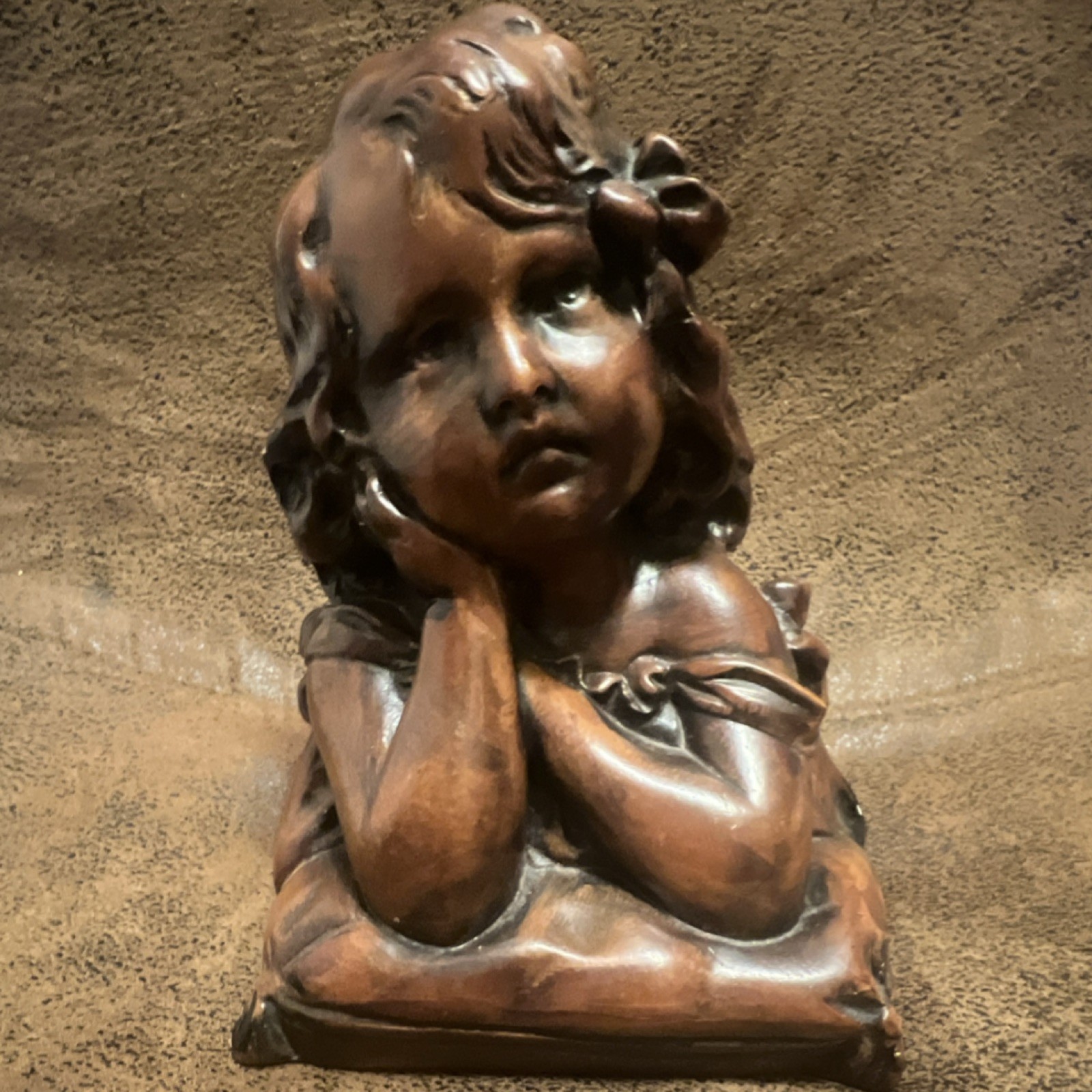 Vintage style plaster bust – young girl on pillow 1930s to 1950s made in Belgium