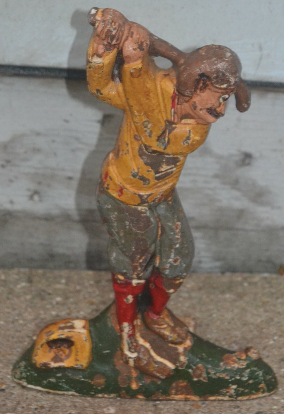 Vintage Cast Iron Golfer Doorstop Painted
