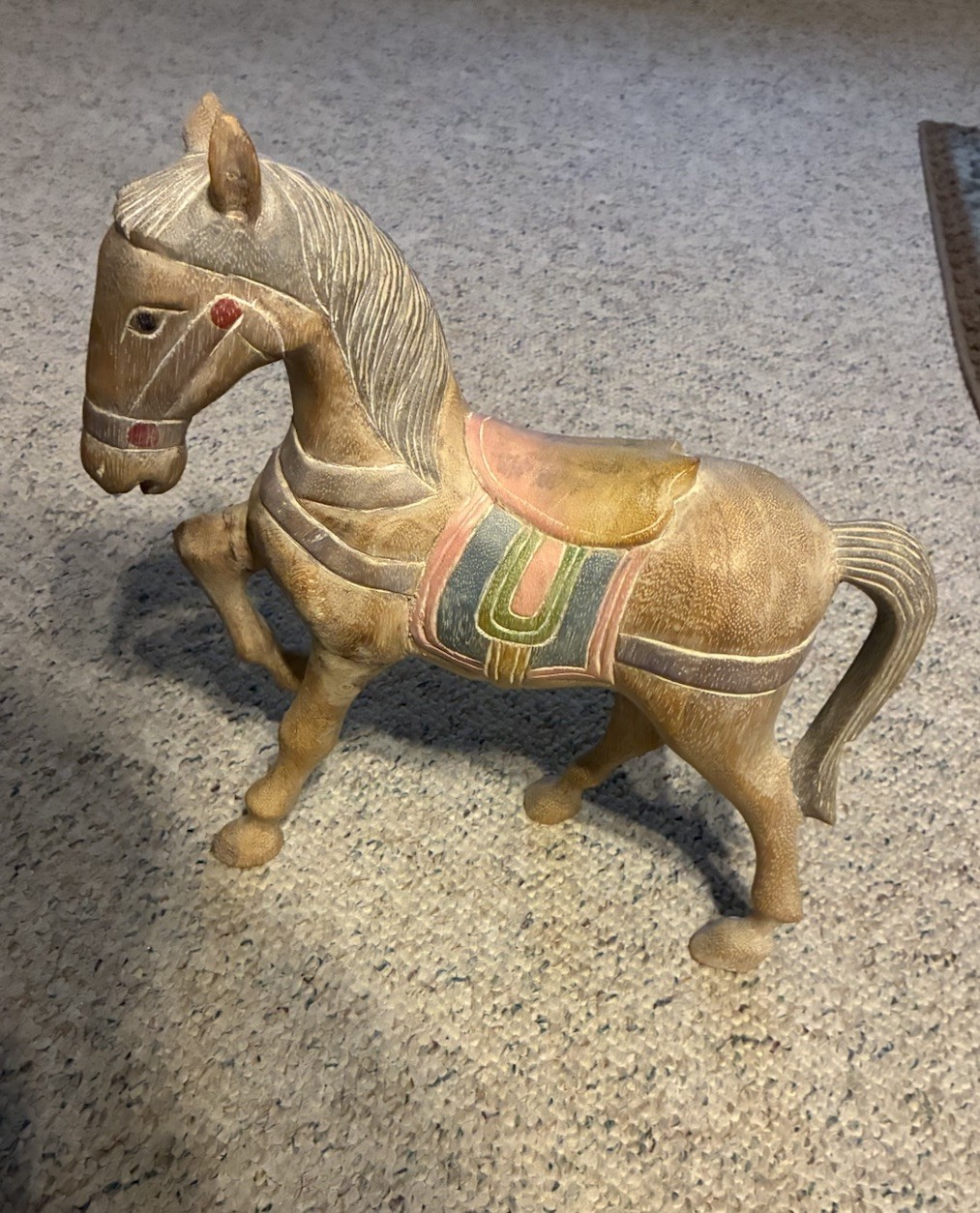 Rare 15” Tall Hand carved Wooden Horse White Washed Antique Wood Minor Chip Rare 15” Tall Hand carved Wooden Horse White Washed Antique Wood Minor Chip