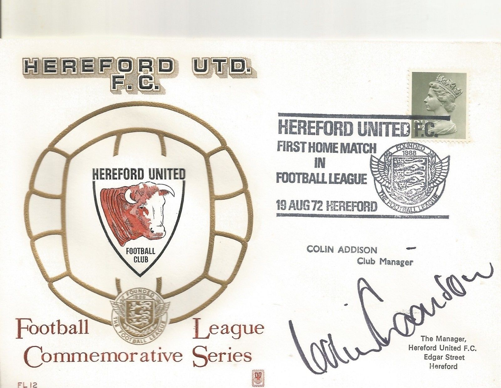 Football Colin Addison signed Hereford United Commemorative Series Dawn cover