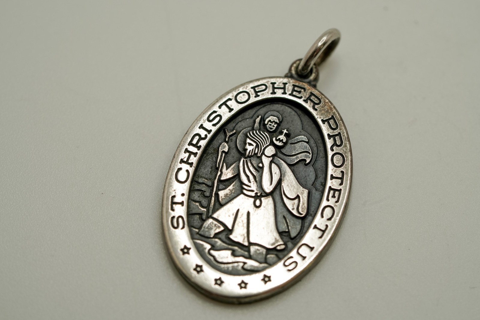 Vintage Heavy St. Christopher Protect Us Pendant 3.2cm JB47