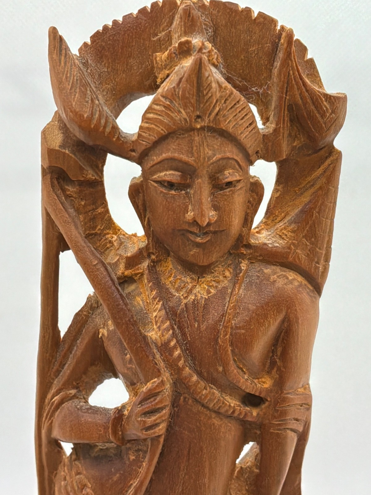 Vintage Kapri Hand Carved Wood Hindu Archer Deity Statue India 8.6