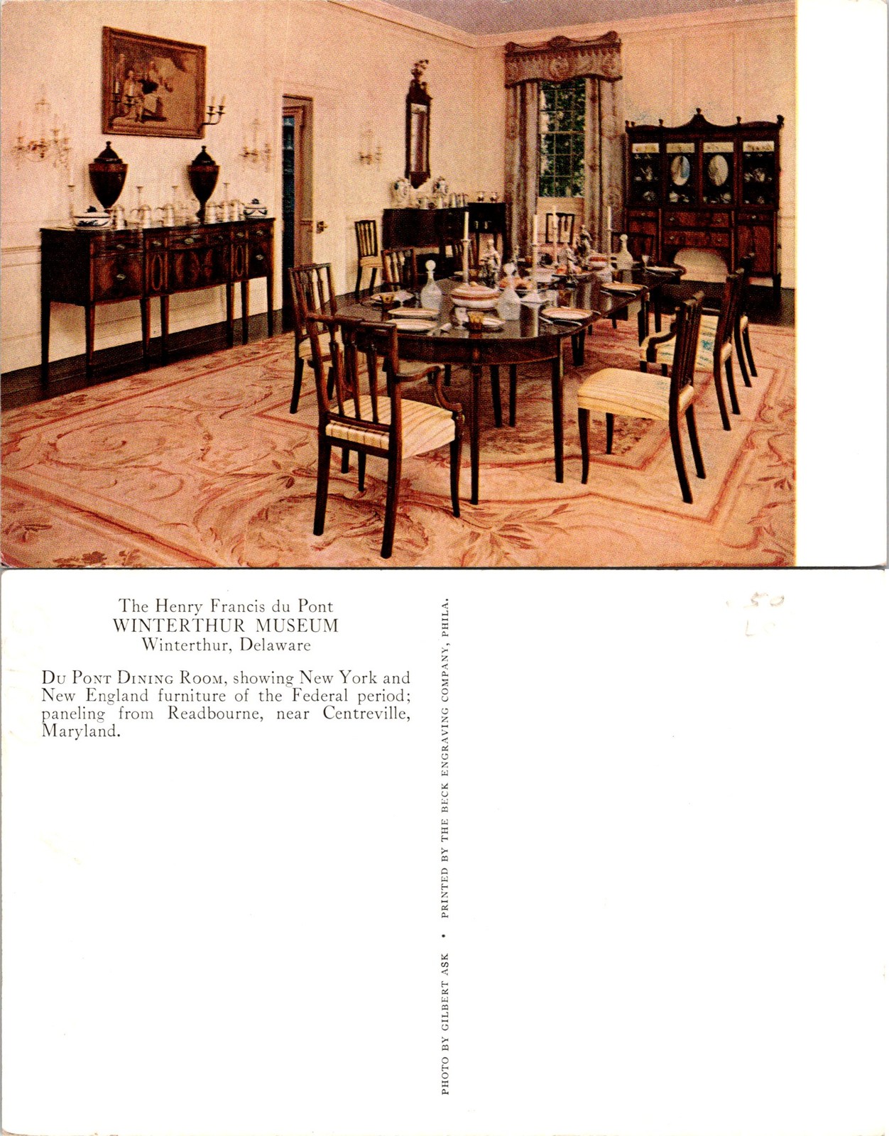 Winterthur DE Henry Francis Du Pont Museum Dining Room Postcard 62185