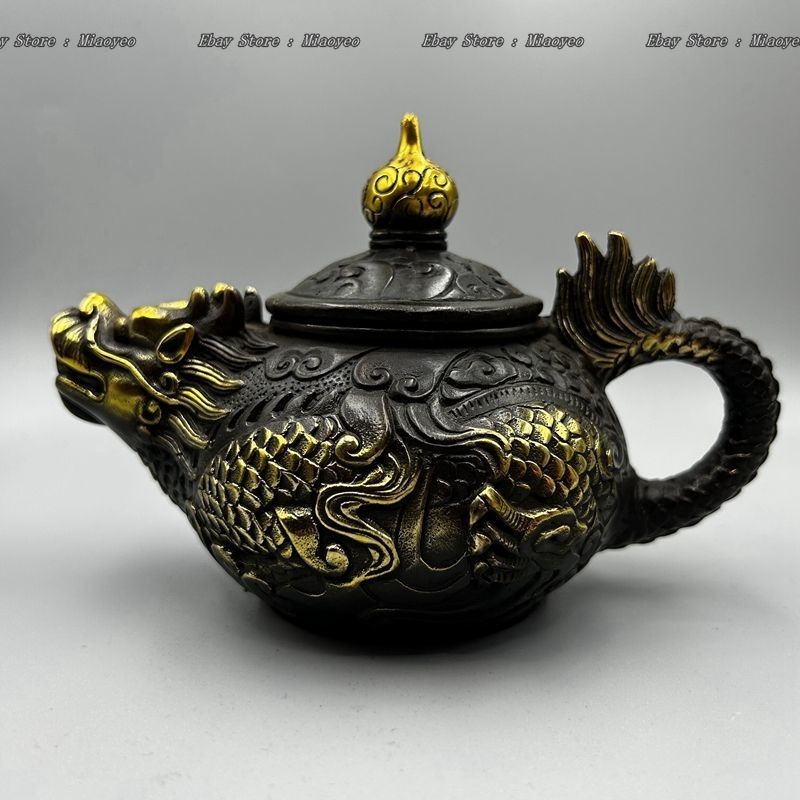 Antique Gilt Bronze Dragon Pot - Collectible Teapot 4.72