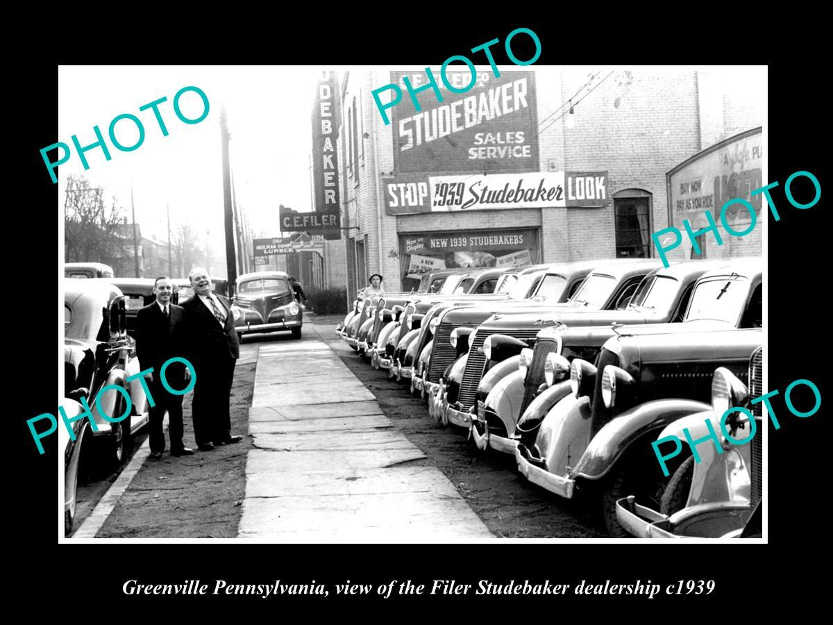 OLD 8x6 HISTORIC PHOTO OF GREENVILLE PENNSYLVANIA STUDEBAKER CAR STORE c1939