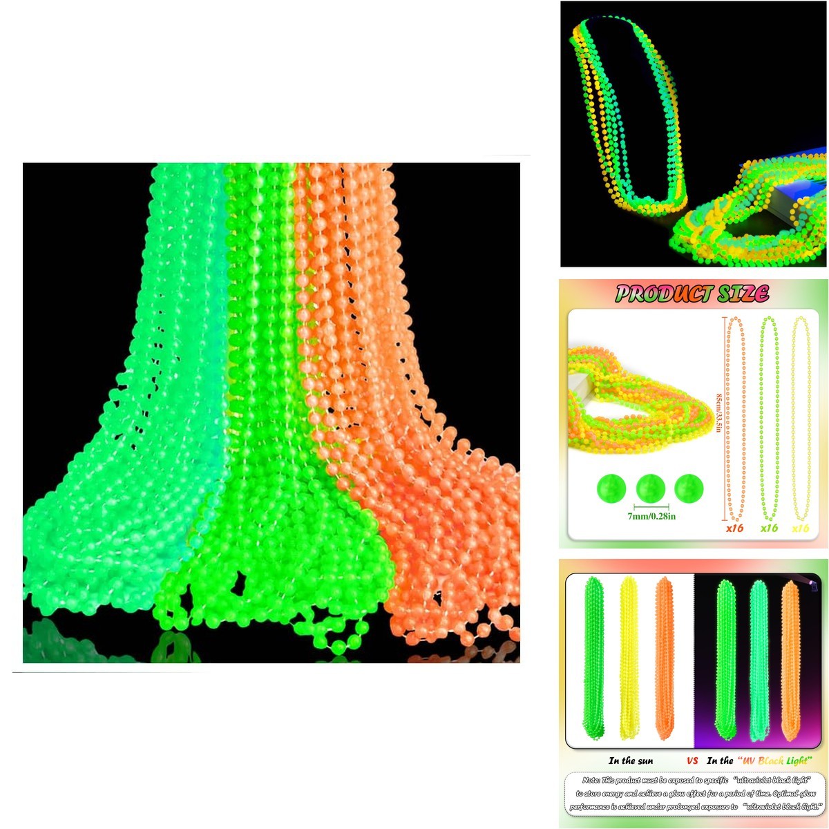 ABONDEVER 48PCS Glow In The Dark Beads Necklaces,Glow Party Supplies RIV001