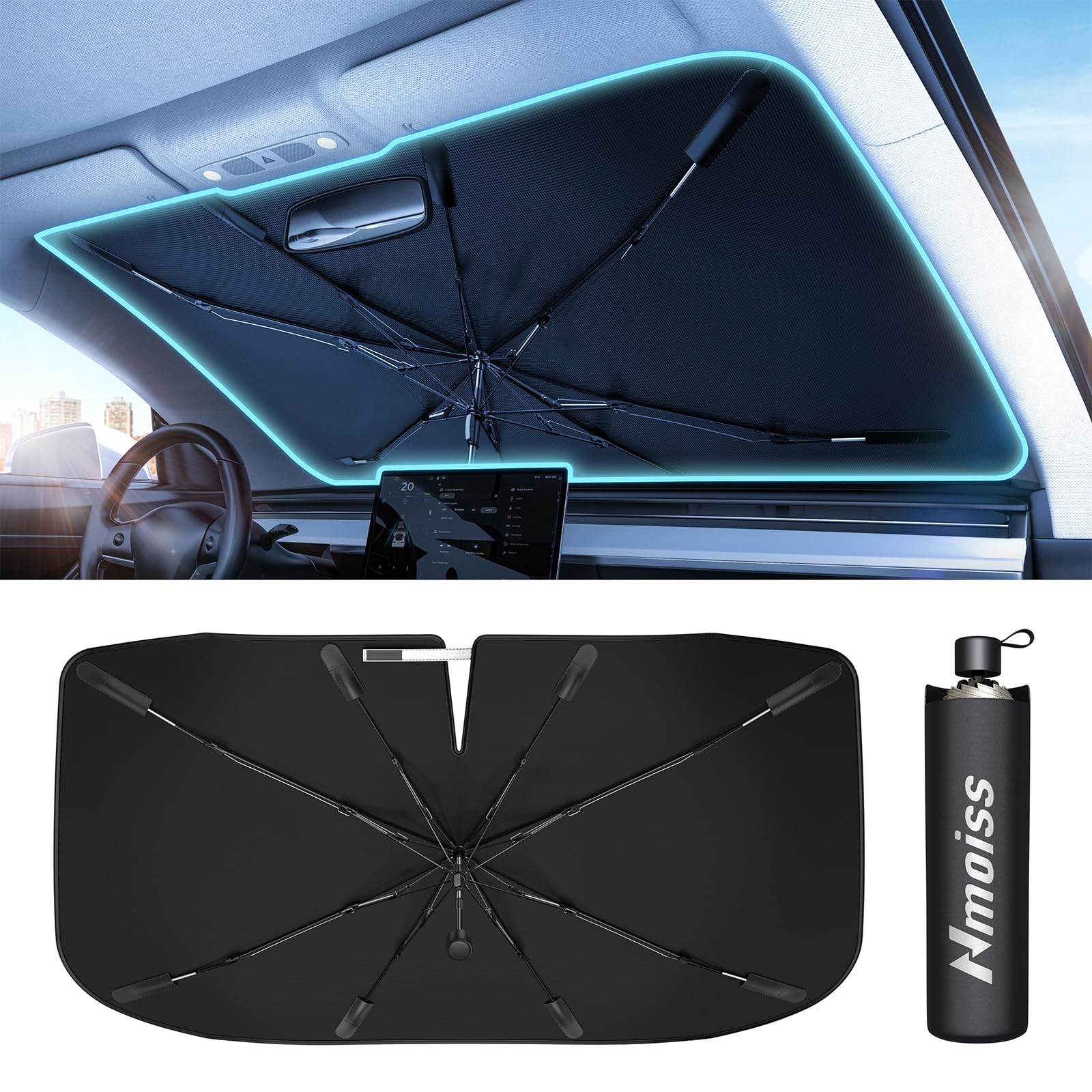 [2025 Upgrade] Nmoiss Windshield Sun Shade Umbrella - [Vinyl Coating Heat Shi...