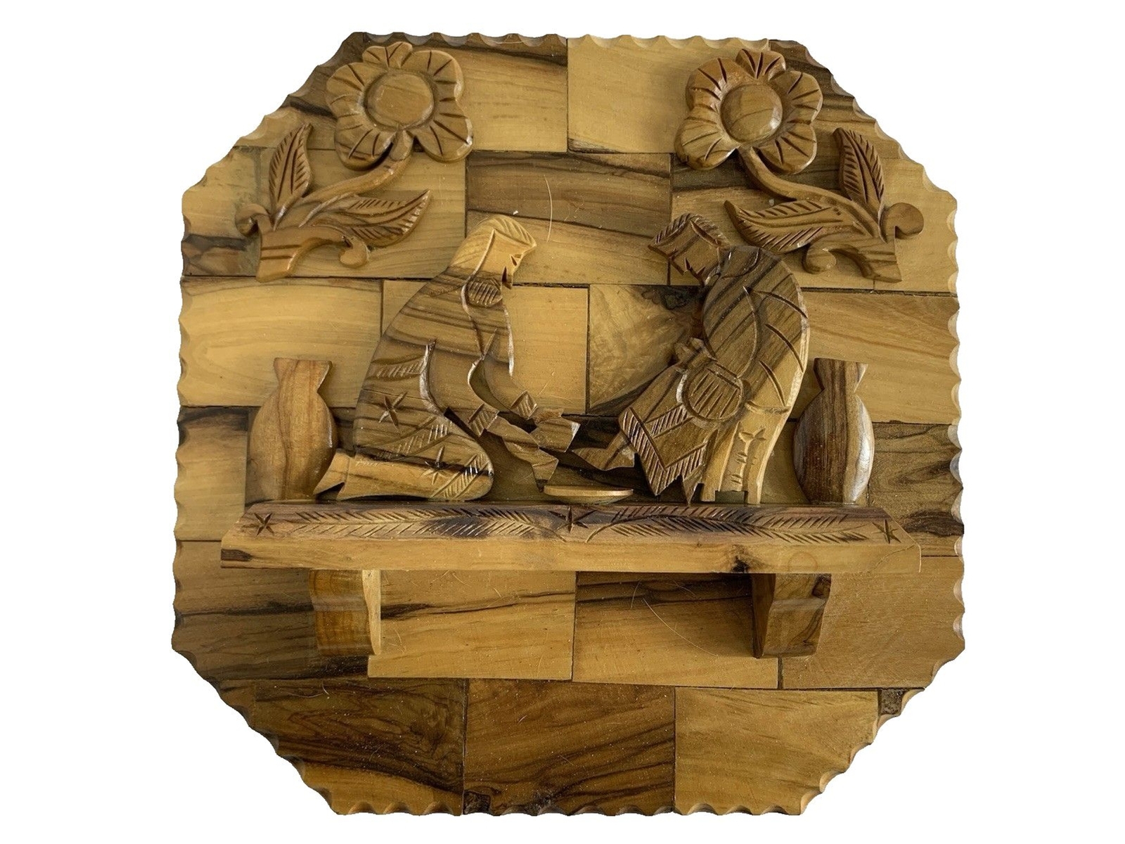 VTG 60’s MCM Carved Wood Man Shining Mans Shoes Market Town Wall Diorama 3D 9X8
