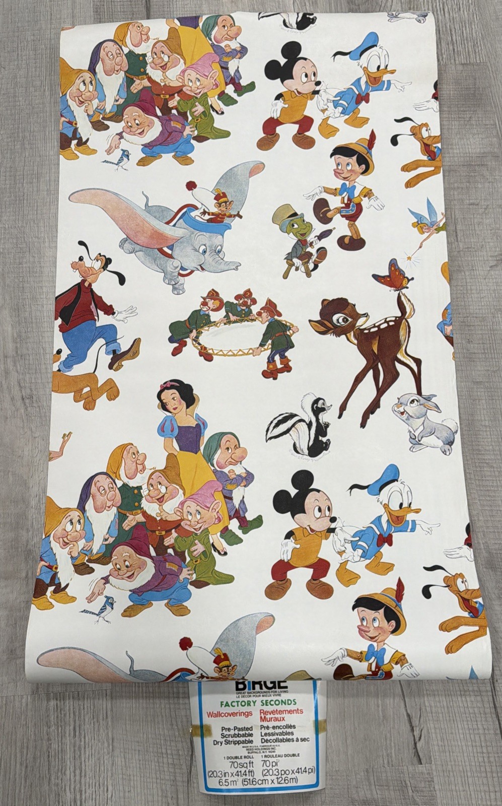 1980’s Walt Disney Productions Vintage Wallpaper Mickey Mouse Snow White Bambi
