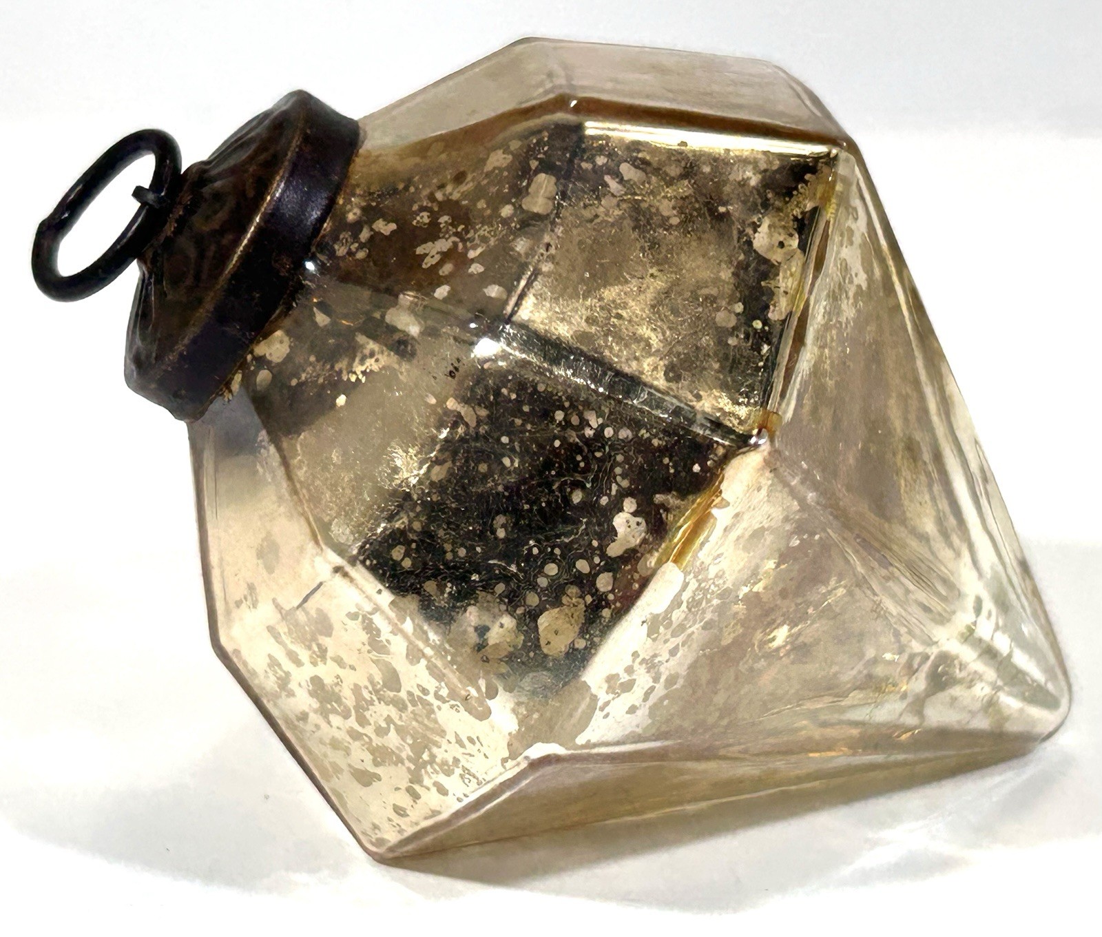VTG Kugel Style Blown Glass Christmas Tree Ornament • Faceted Diamond Gold