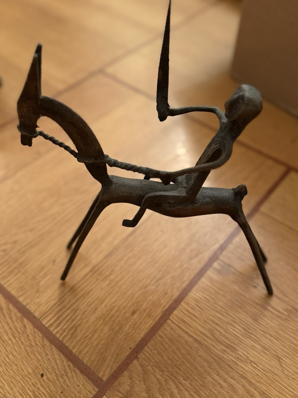 Indian Dhokra/Dokra Tribal Bronze/Brass Horse & Rider Wax Cast Vintage Folk Art