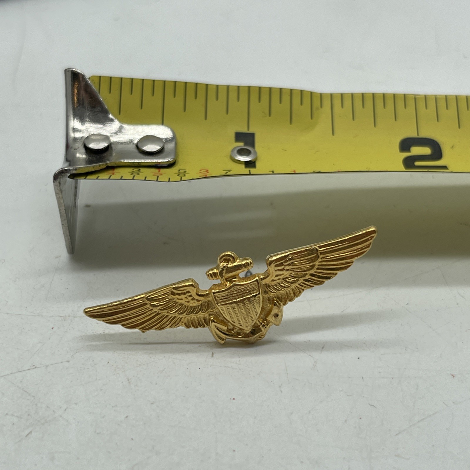 U.S. Military Navy Naval Aviation Pilot Wings Gold Tone Pin Winged Anchor ~1.5”