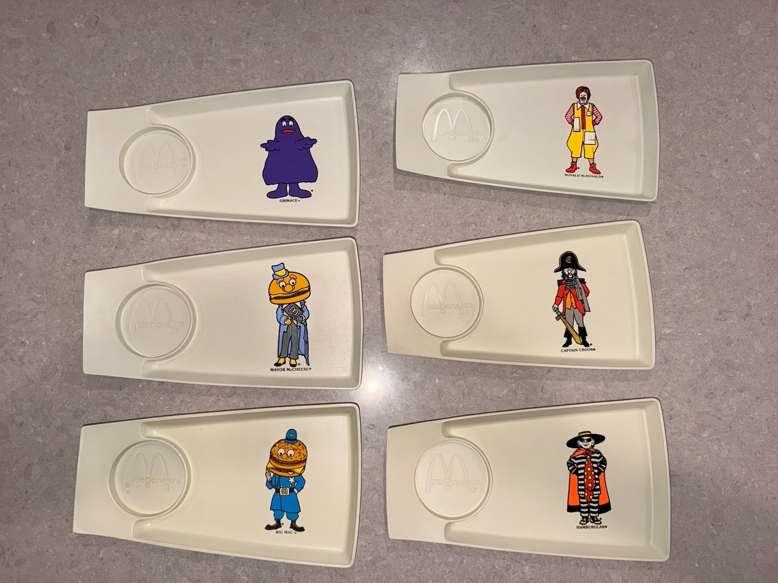 1970\'s McDonald\'s Plastic Kids Meal Trays (Complete Set of 6) Vintage 11x6