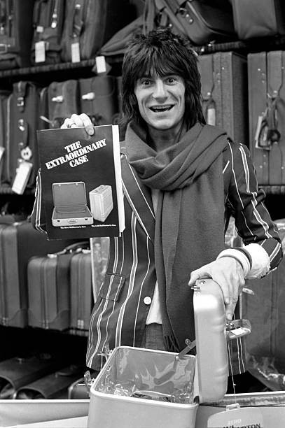 Ronnie Wood checks his suitcase April 1975 Historic Old Photo