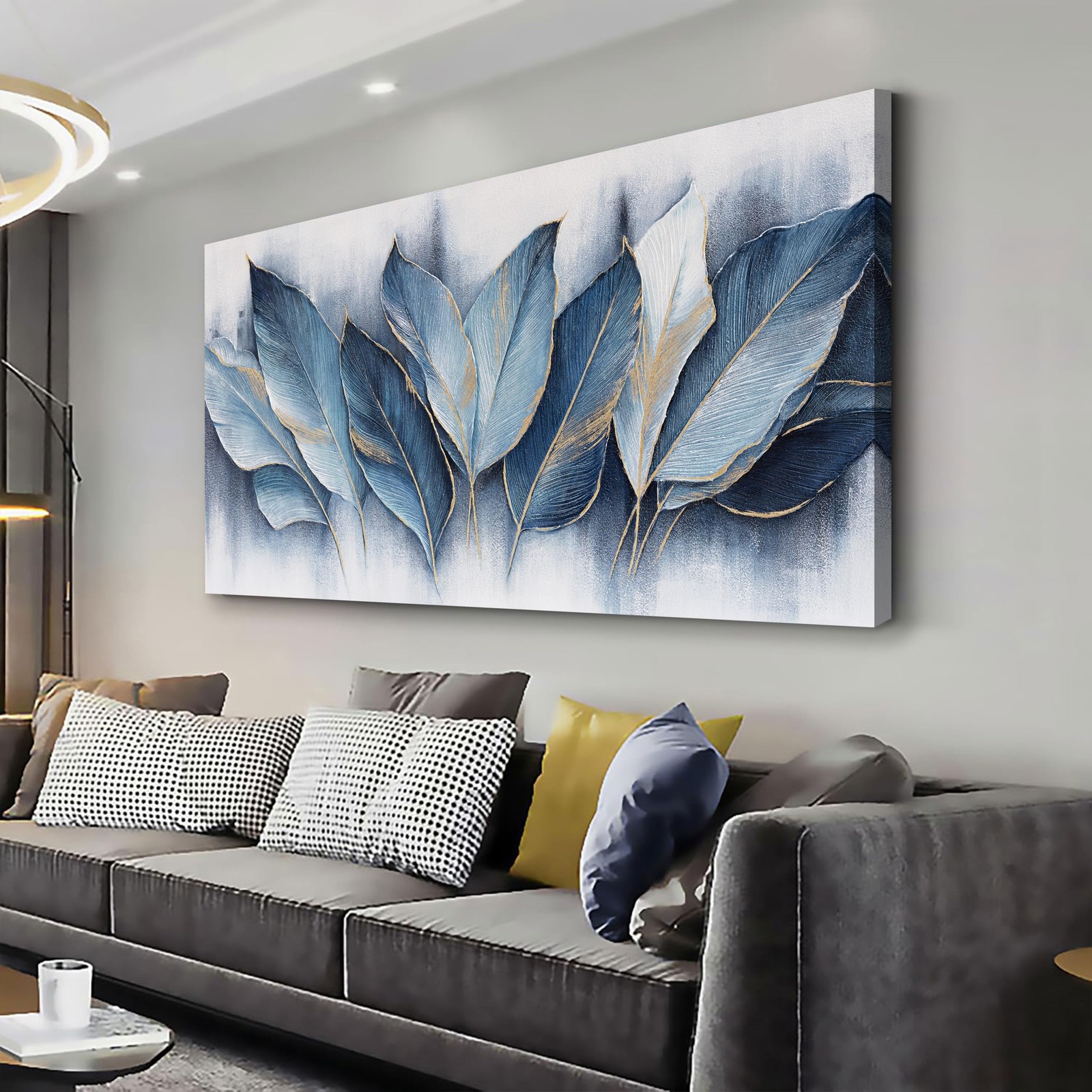 Aerart Framed Art Wall Decorations Blue Leaves Canvas Wall Art Abstract Art