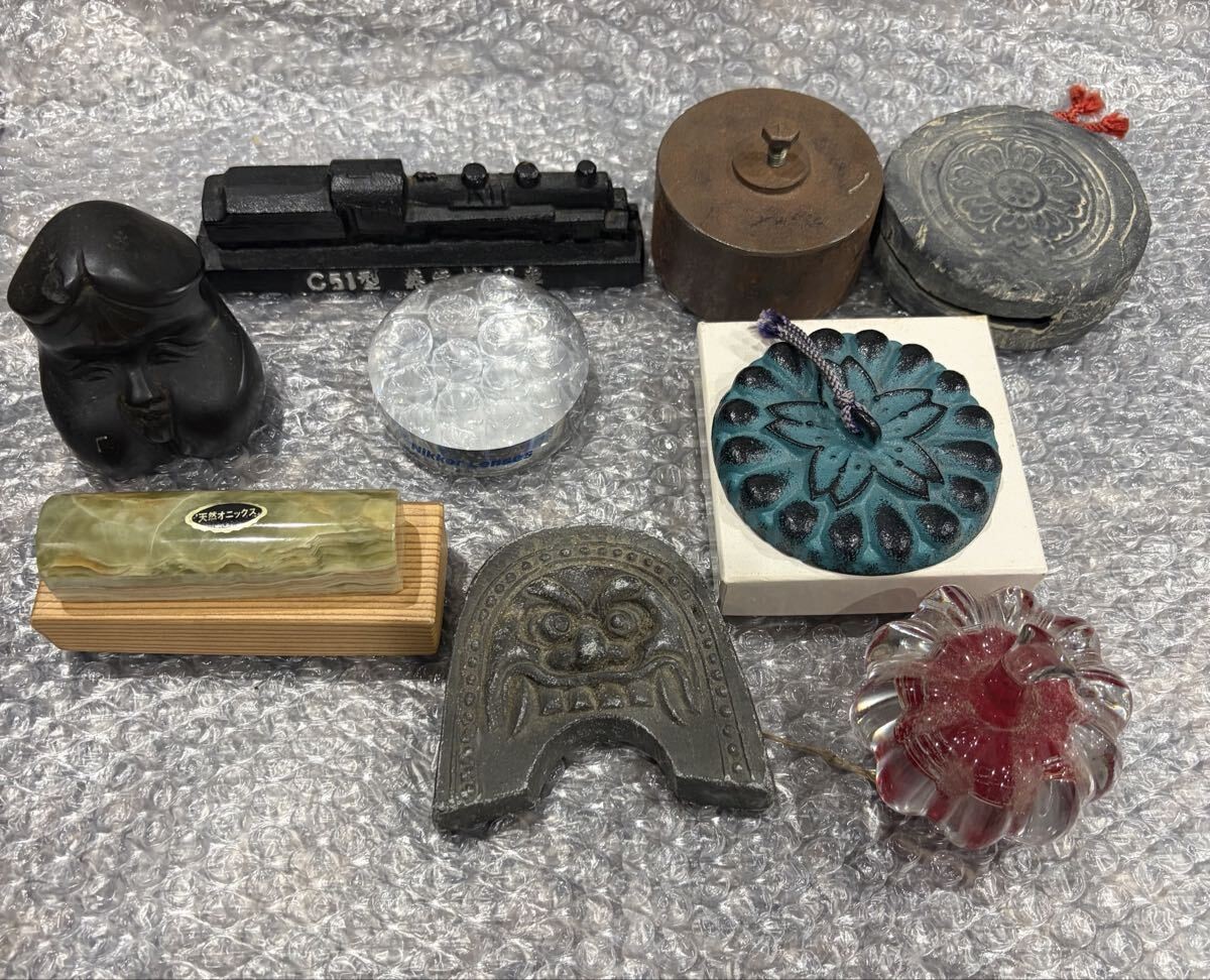 Vintage Japanese Paperweight Lot 9 Glass Stone Metal Ceramic Showa Retro
