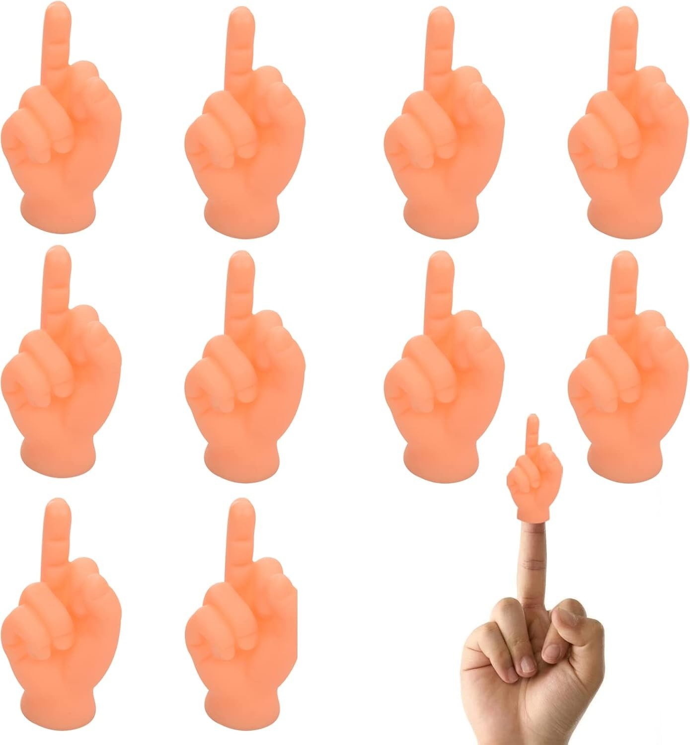 Tiny Hands for Fingers - 10 Pcs Cute Mini Hand Puppet (Middle Finger Sign) Premi