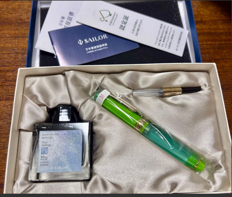 [New] SAILOR Pro Gear Slim Fountain Pen Manyo II Grass 14K F Nib w/Ink HINOKI