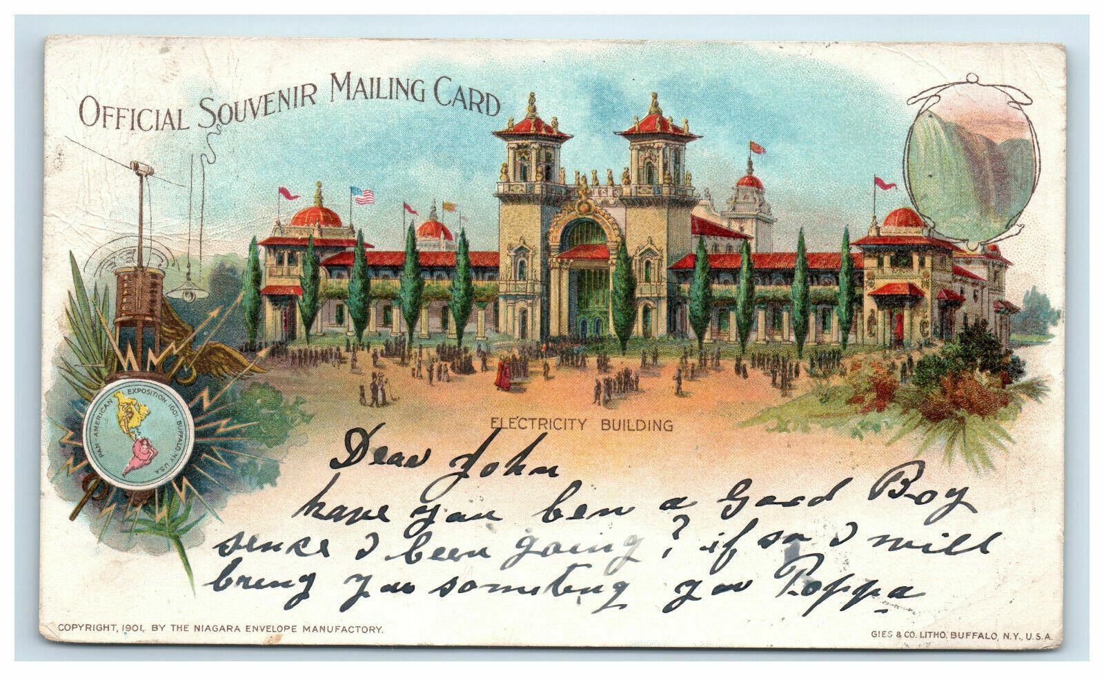 1901 Pan American Private Mailing Card Official Souvenir Electricity Building