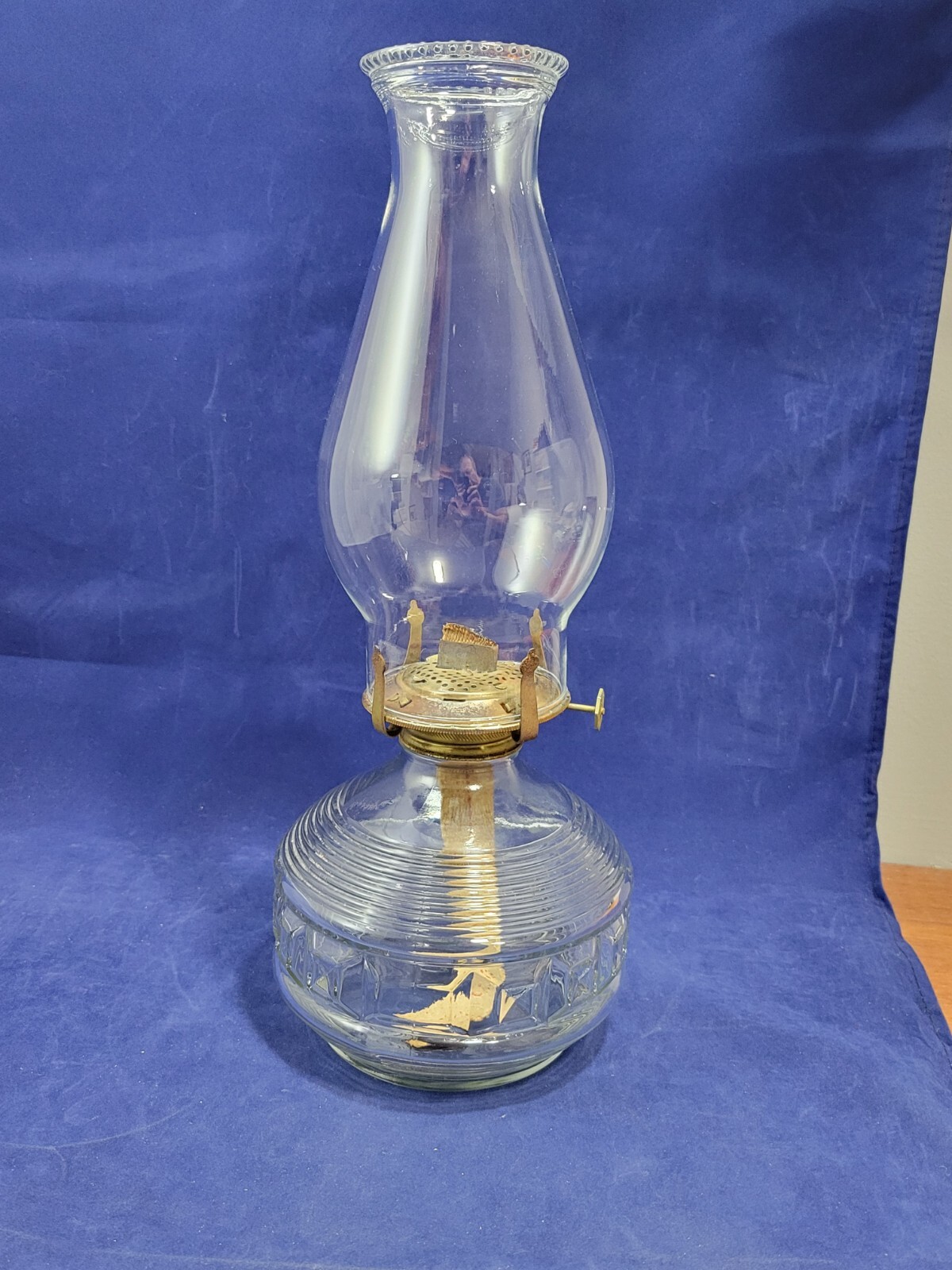 Vintage KAADAN LTD Clear Glass Hurricane Oil Lamp Base Block and Ribbed Pattern