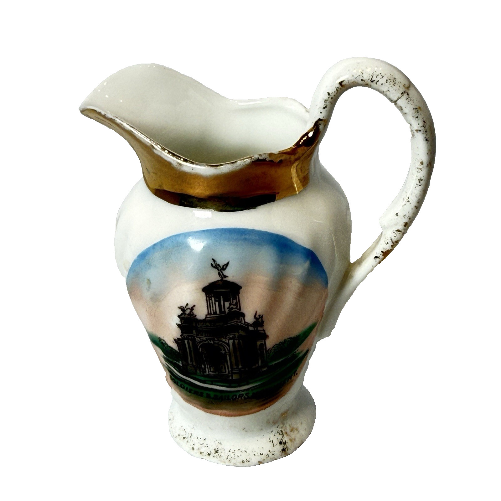 HAMILTON , OHIO OH - SOLDIERS & SAILORS MONUMENT  Antique Souvenir China Pitcher