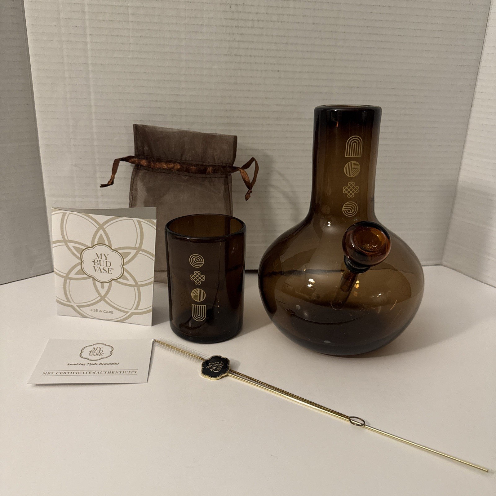 My Bud Vase Amber Glass Bong Set with Cup & Accessories Authentic MBV Kit