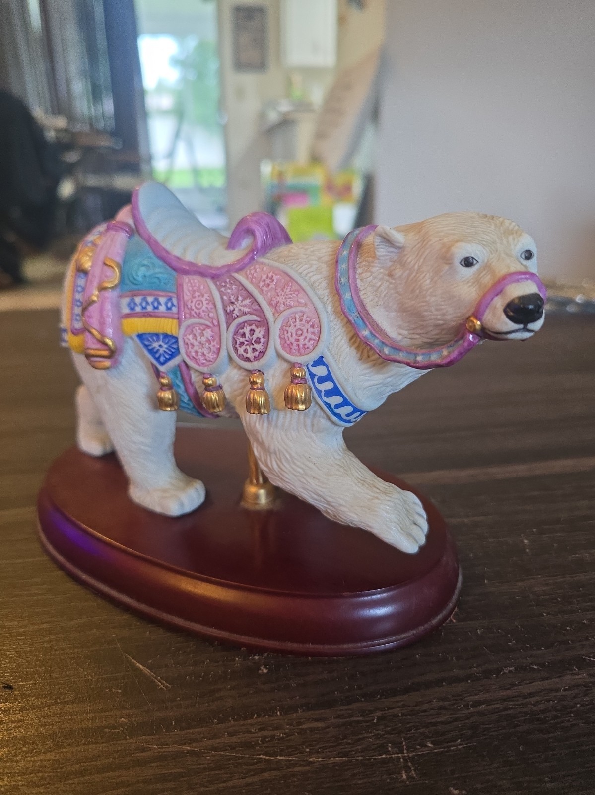 Vintage 1991 Lenox Carousel Polar Bear Porcelain Figurine With Wood Base Retired