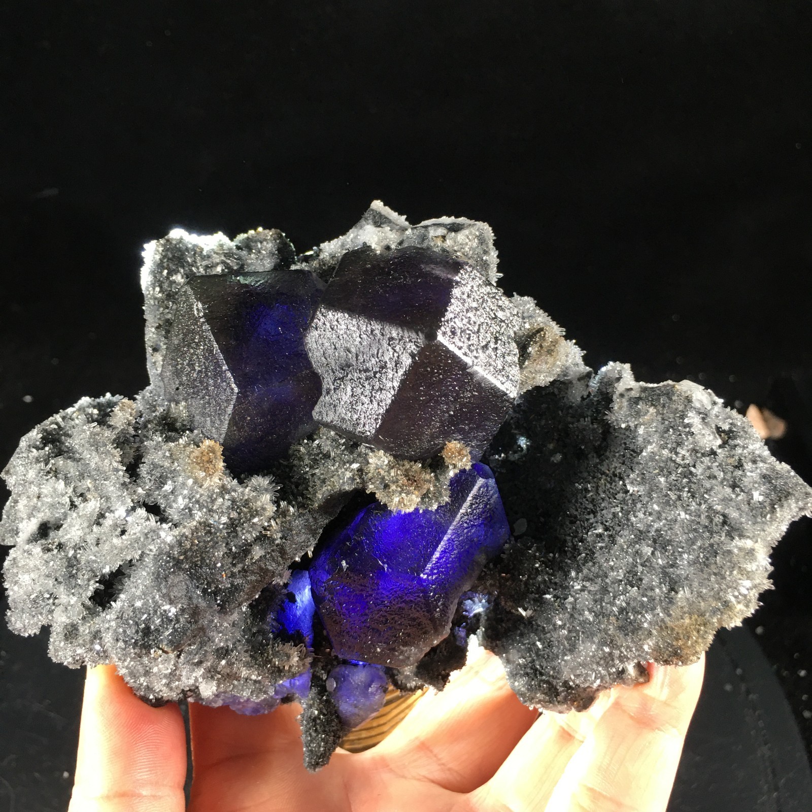 595g Naturally   WOW From Fujian's deep blue - purple octahedral fluorite