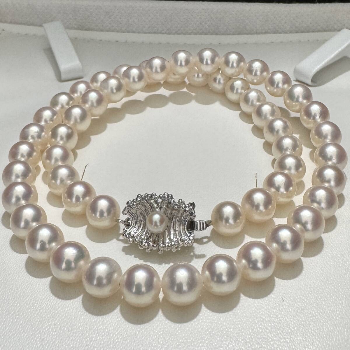 Vintage TASAKI Akoya Pearl Necklace 7-7.5mm 40cm Silver Clasp Japan