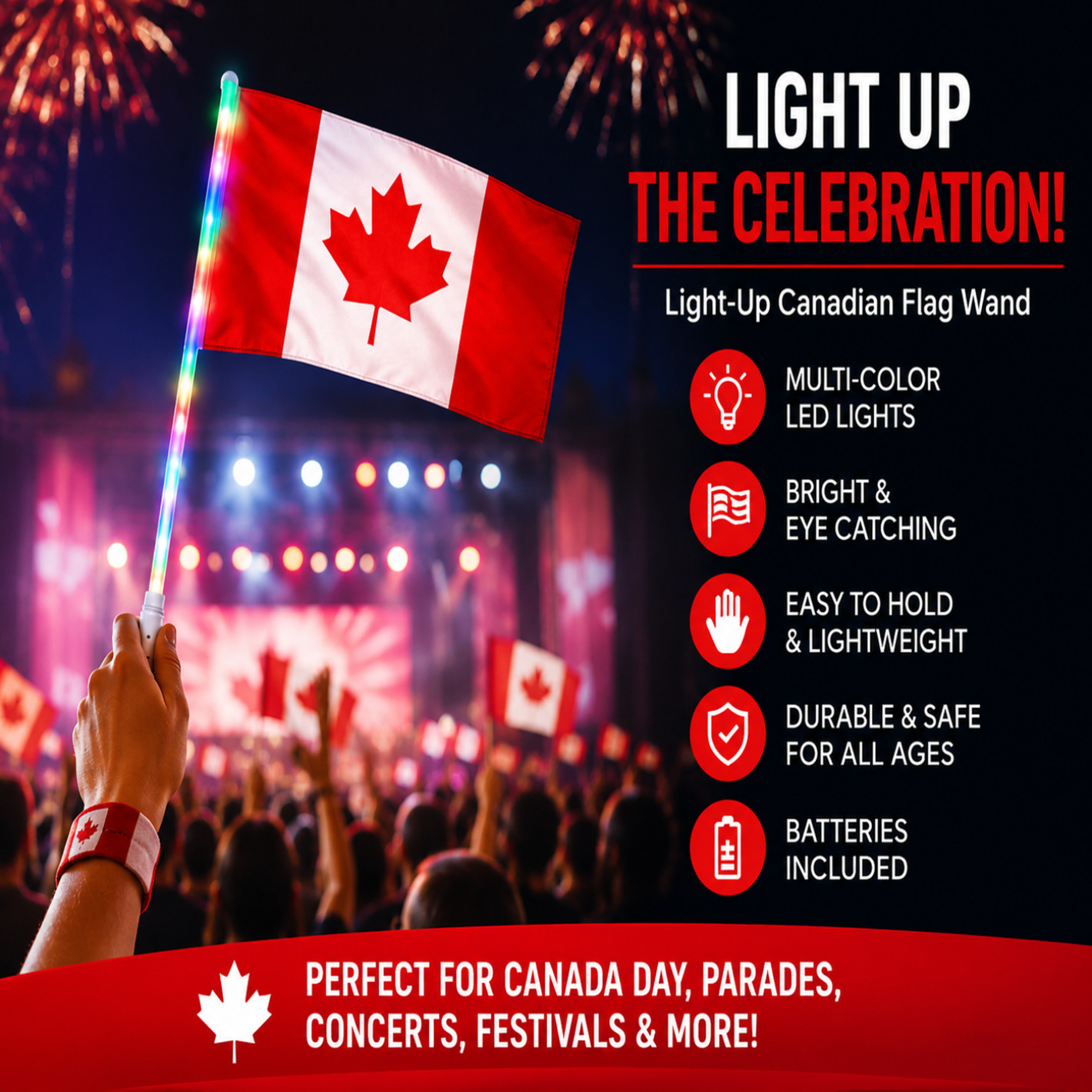 Canadian flag led light-up wands (10PK)