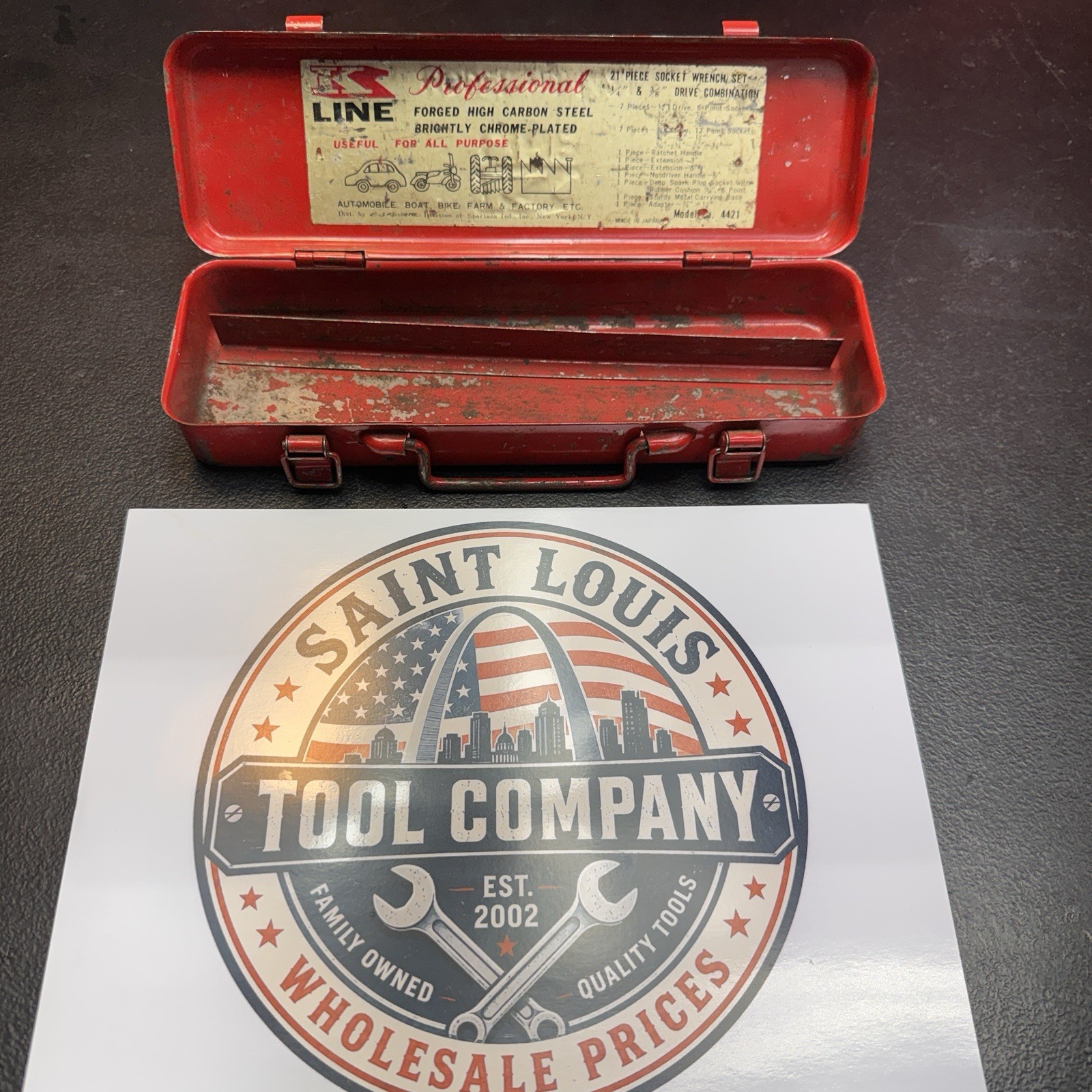 Vintage K-Line Professional Model 4421 21-Pc Socket Wrench Set Metal Case Japan