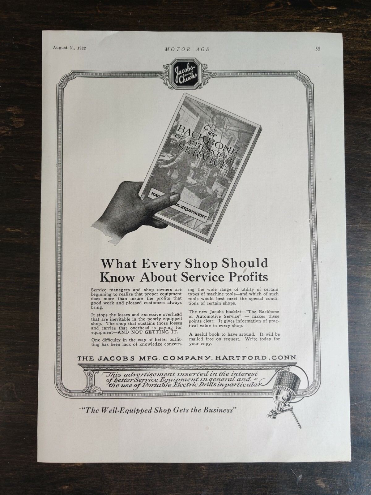 Vintage 1922 Jacobs Manufacturing Company  Full Page Original Ad 1221