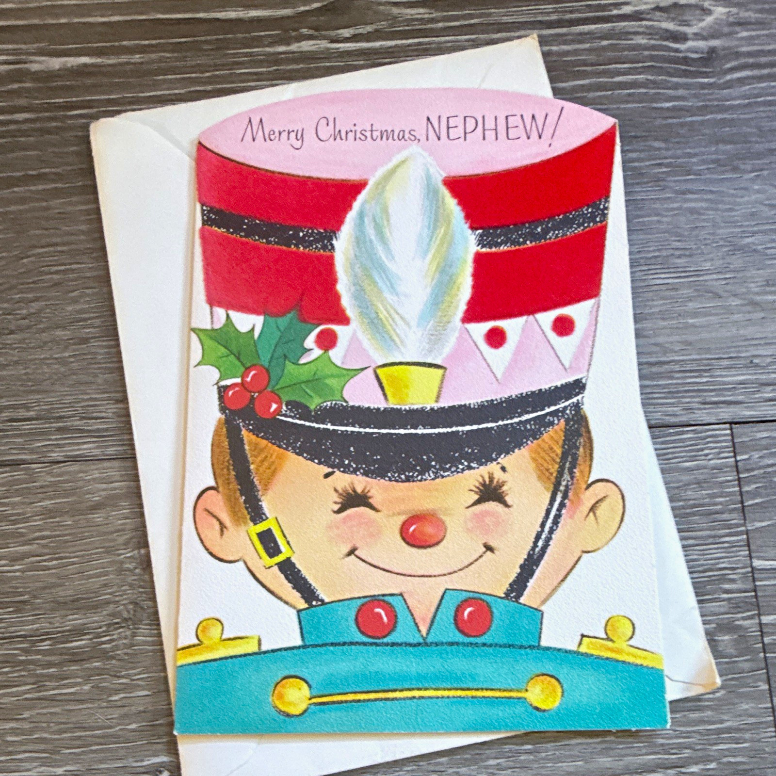 Vintage Rust Craft Merry Christmas Nephew Greeting Card w/Envelope kitschy